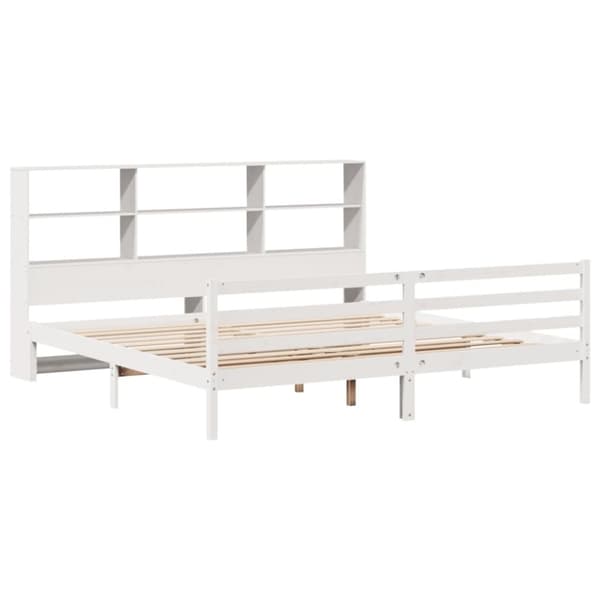 vidaXL seng med reol uden madras 200x200 cm massivt fyrretræ hvid