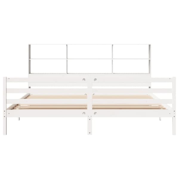 vidaXL seng med reol uden madras 200x200 cm massivt fyrretræ hvid