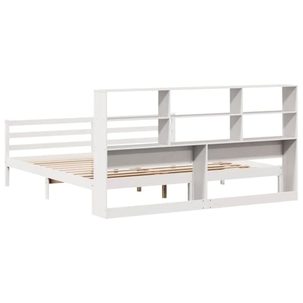 vidaXL seng med reol uden madras 200x200 cm massivt fyrretræ hvid