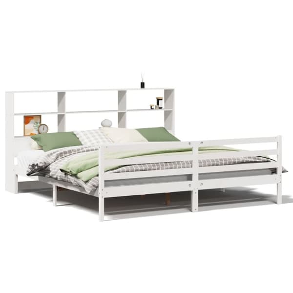 vidaXL seng med reol uden madras 200x200 cm massivt fyrretræ hvid