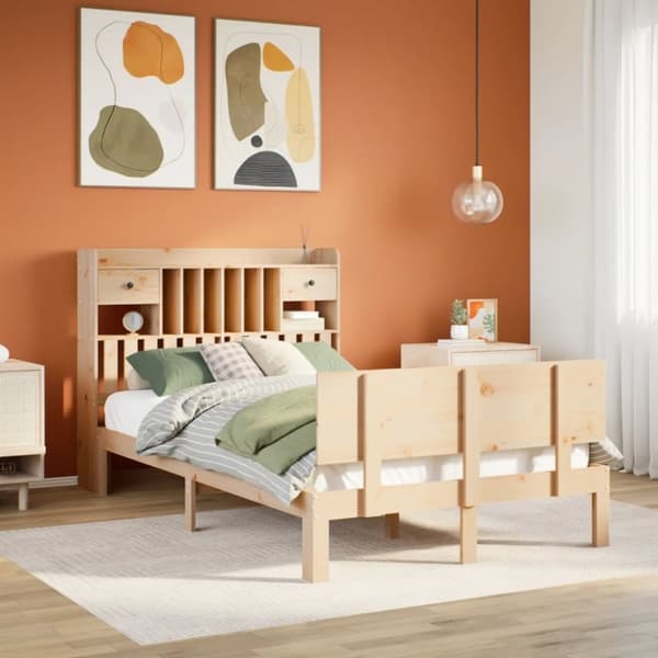 vidaXL Sänky kirjahyllyllä ilman patjaa 135x190 cm täysi mänty