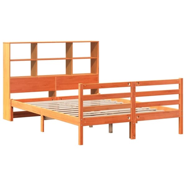 vidaXL Seng med bokhylle uten madrass voksbrun 135x190 cm heltre