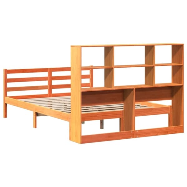 vidaXL Seng med bokhylle uten madrass voksbrun 135x190 cm heltre