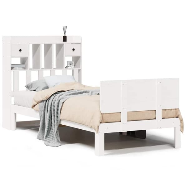 vidaXL Seng med bokhylle uten madrass hvit 75x190 cm heltre furu