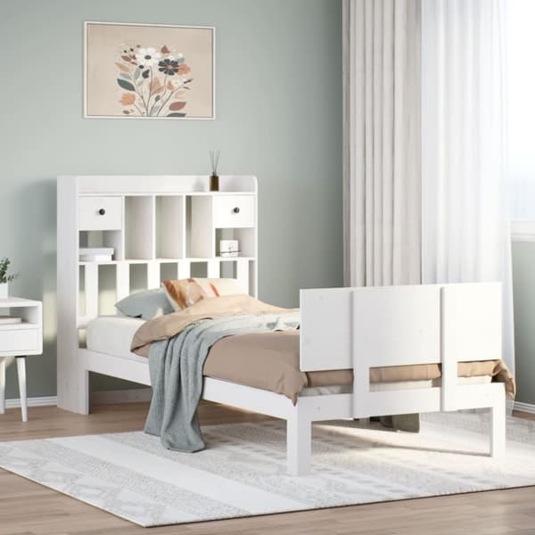 vidaXL Seng med bokhylle uten madrass hvit 75x190 cm heltre furu