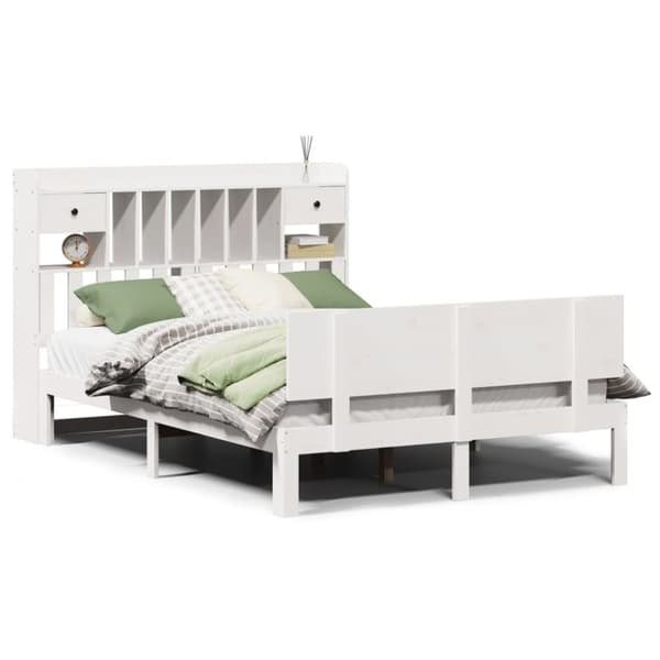 vidaXL Seng med bokhylle uten madrass hvit 160x200 cm heltre furu