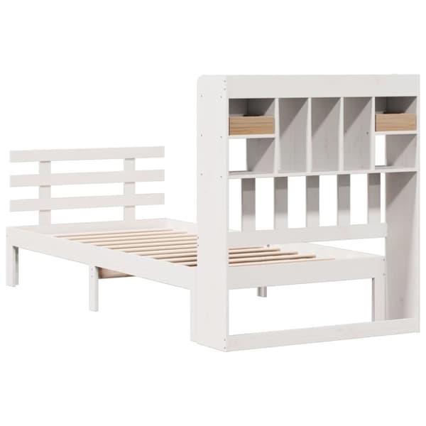 vidaXL Seng med bokhylle uten madrass hvit 75x190 cm heltre furu
