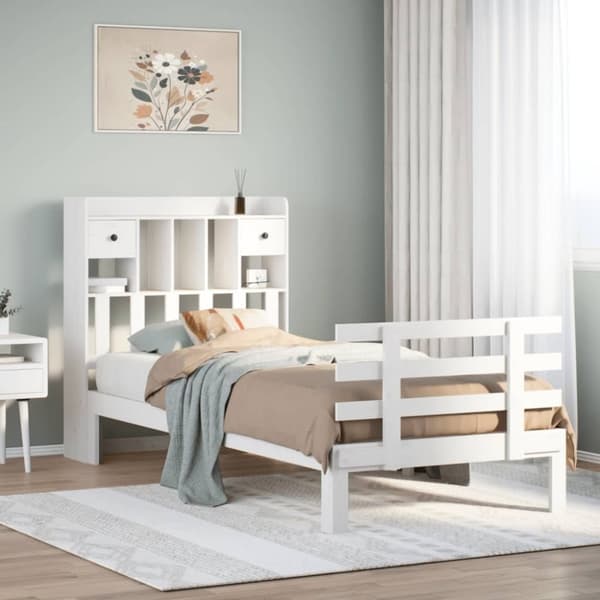 vidaXL Seng med bokhylle uten madrass hvit 75x190 cm heltre furu