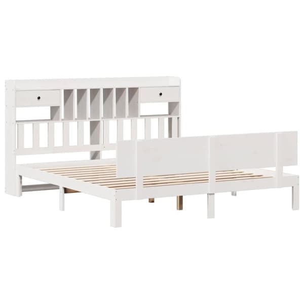 vidaXL Seng med bokhylle uten madrass hvit 200x200 cm heltre furu