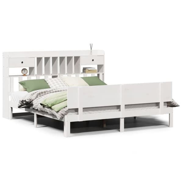 vidaXL Seng med bokhylle uten madrass hvit 200x200 cm heltre furu