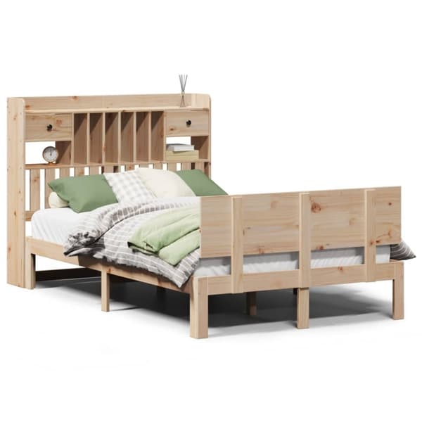 vidaXL Seng med bokhylle uten madrass 135x190 cm heltre furu