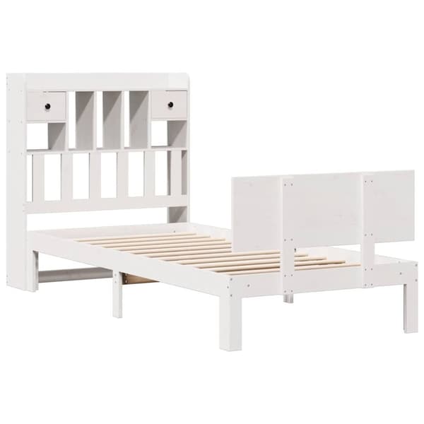 vidaXL Sänky kirjahyllyllä ei patjaa valkoinen 75x190 cm täysi mänty