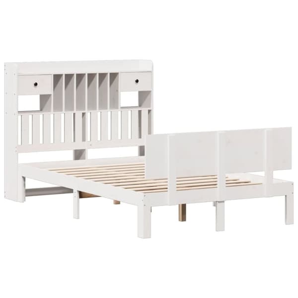 vidaXL Seng med bokhylle uten madrass hvit 135x190 cm heltre furu