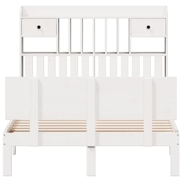 vidaXL Seng med bokhylle uten madrass hvit 135x190 cm heltre furu