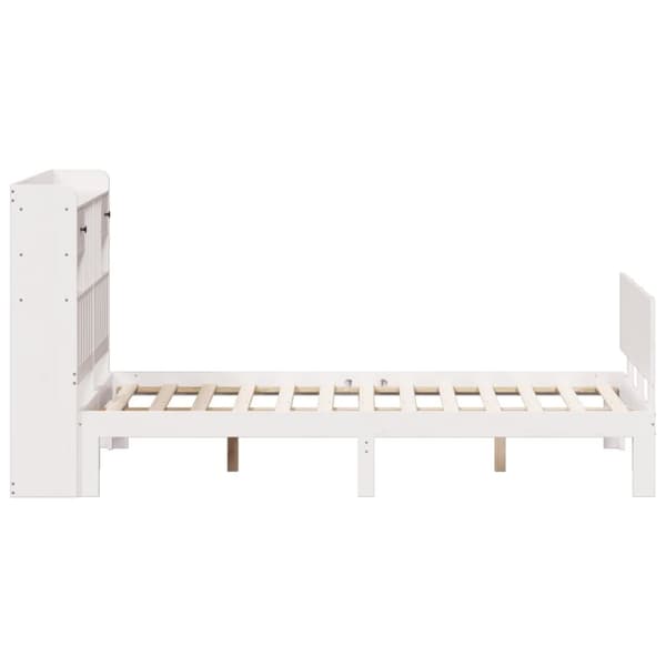 vidaXL Seng med bokhylle uten madrass hvit 135x190 cm heltre furu