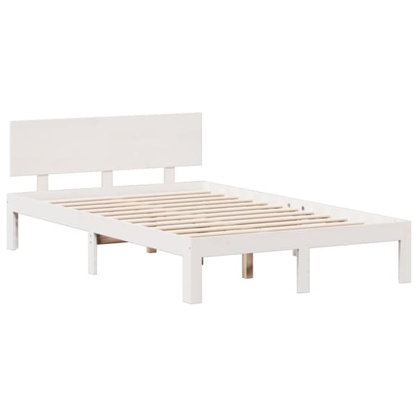 vidaXL Seng med bokhylle uten madrass hvit 135x190 cm heltre furu