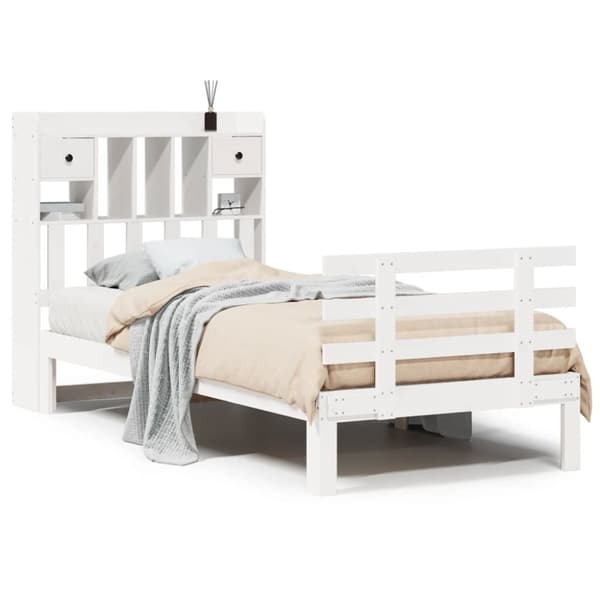 vidaXL seng med reol uden madras 75x190 cm massivt fyrretræ hvid