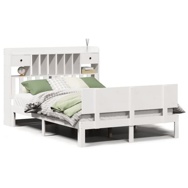 vidaXL Seng med bokhylle uten madrass hvit 150x200 cm heltre furu