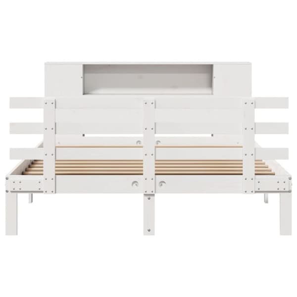 vidaXL Seng med bokhylle uten madrass hvit 140x200 cm heltre furu