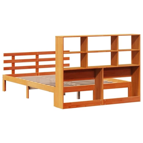 vidaXL Seng med bokhylle uten madrass voksbrun 150x200 cm heltre furu