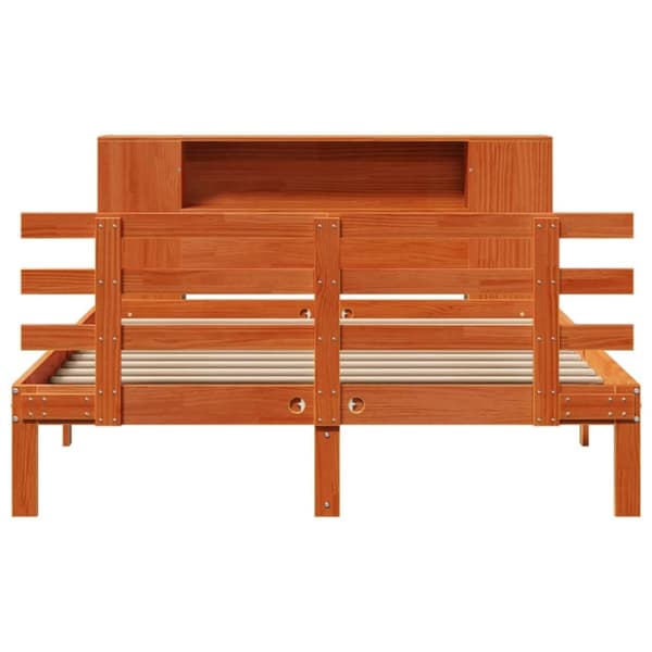 vidaXL Seng med bokhylle uten madrass voksbrun 140x190 cm heltre furu