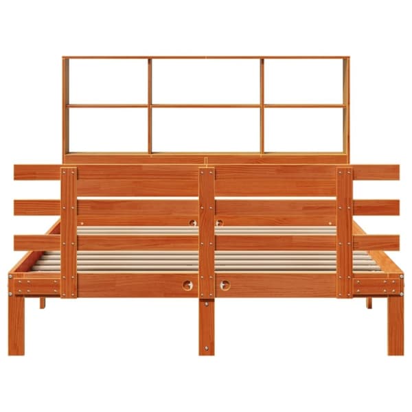 vidaXL Säng med bokhylla utan madrass vaxbrun 140x200cm massiv furu