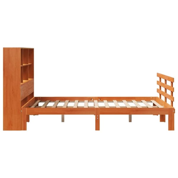 vidaXL Säng med bokhylla utan madrass vaxbrun 140x200cm massiv furu