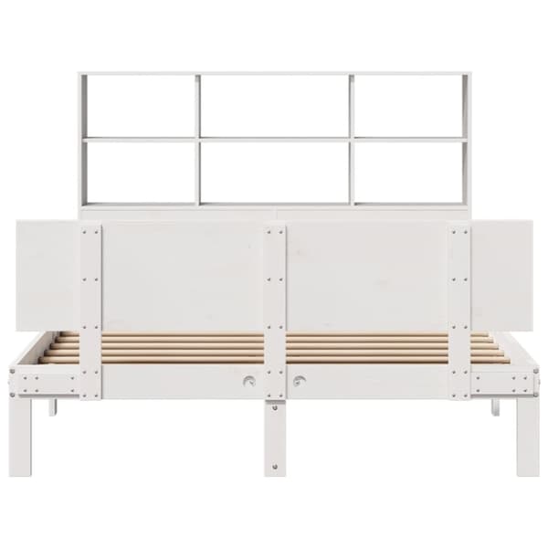 vidaXL Sänky kirjahyllyllä ei patjaa valkoinen 120x200 cm täysi mänty