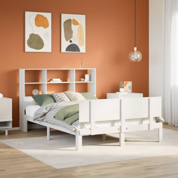 vidaXL Sänky kirjahyllyllä ei patjaa valkoinen 120x200 cm täysi mänty