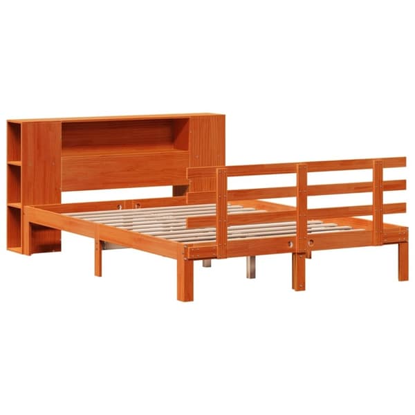 vidaXL Seng med bokhylle uten madrass voksbrun 140x200 cm heltre furu