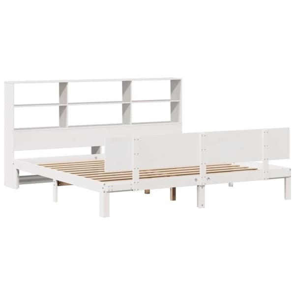 vidaXL seng med reol uden madras 200x200 cm massivt fyrretræ hvid