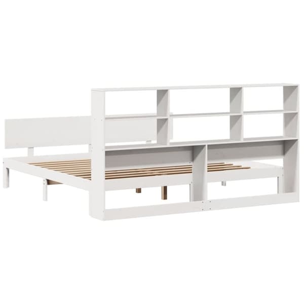 vidaXL seng med reol uden madras 200x200 cm massivt fyrretræ hvid