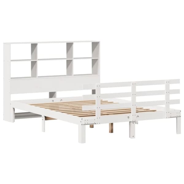 vidaXL Seng med bokhylle uten madrass hvit 150x200 cm heltre furu