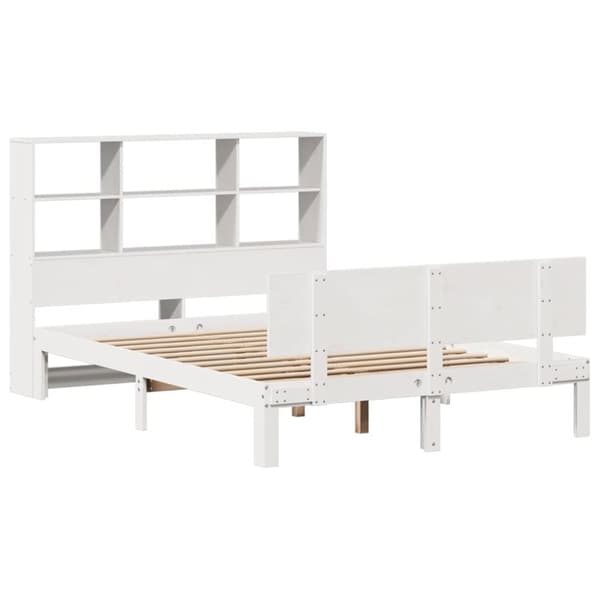 vidaXL Seng med bokhylle uten madrass hvit 150x200 cm heltre furu