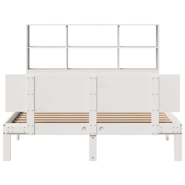 vidaXL Seng med bokhylle uten madrass hvit 150x200 cm heltre furu