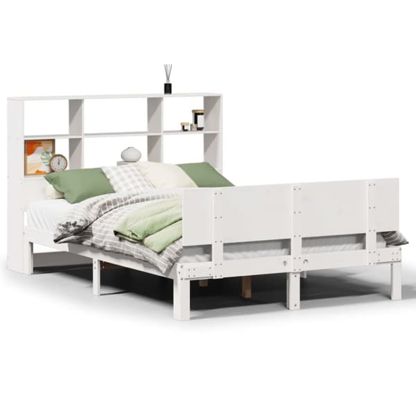 vidaXL Seng med bokhylle uten madrass hvit 140x190 cm heltre furu