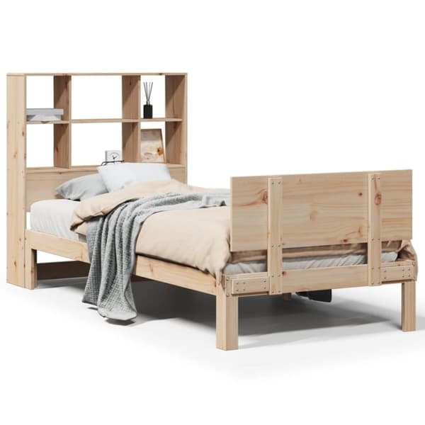 vidaXL Seng med bokhylle uten madrass 100x200 cm heltre furu
