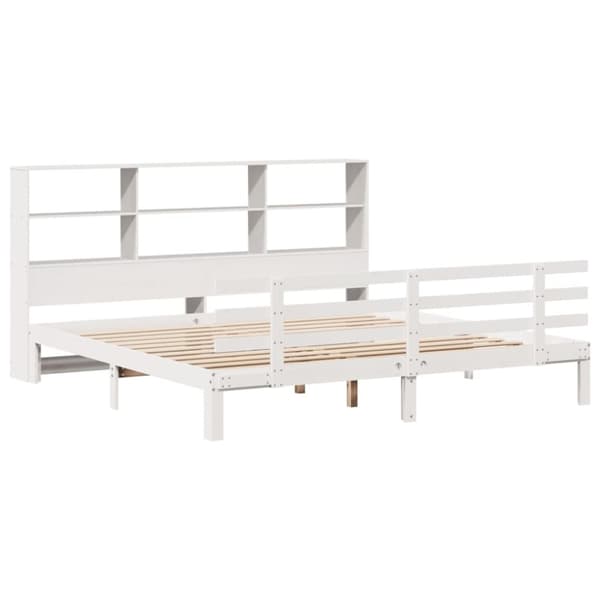 vidaXL Seng med bokhylle uten madrass hvit 180x200 cm heltre furu