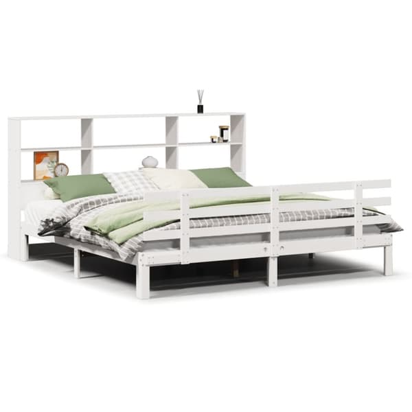 vidaXL Seng med bokhylle uten madrass hvit 180x200 cm heltre furu
