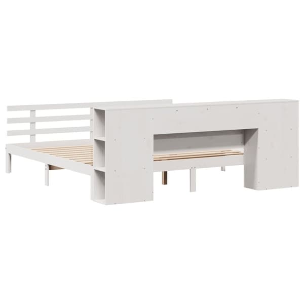 vidaXL Seng med bokhylle uten madrass hvit 180x200 cm heltre furu