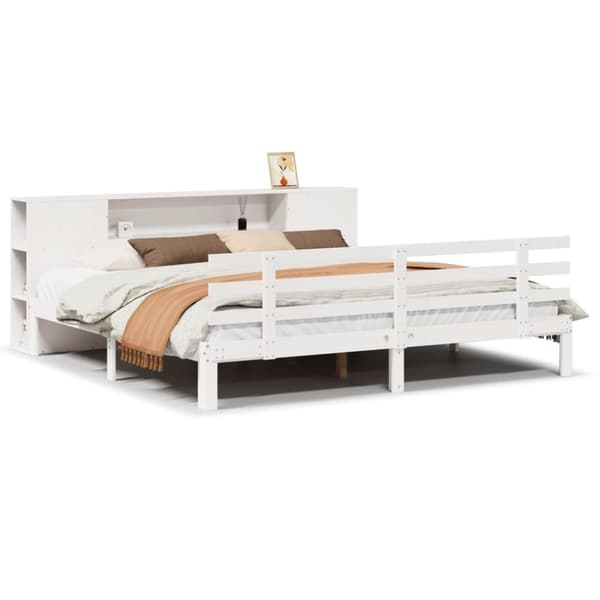 vidaXL Seng med bokhylle uten madrass hvit 180x200 cm heltre furu