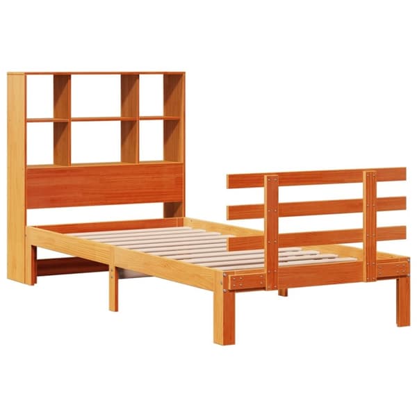 vidaXL Seng med bokhylle uten madrass voksbrun 75x190 cm heltre furu