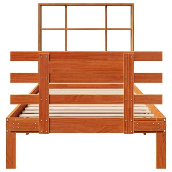 vidaXL Seng med bokhylle uten madrass voksbrun 75x190 cm heltre furu