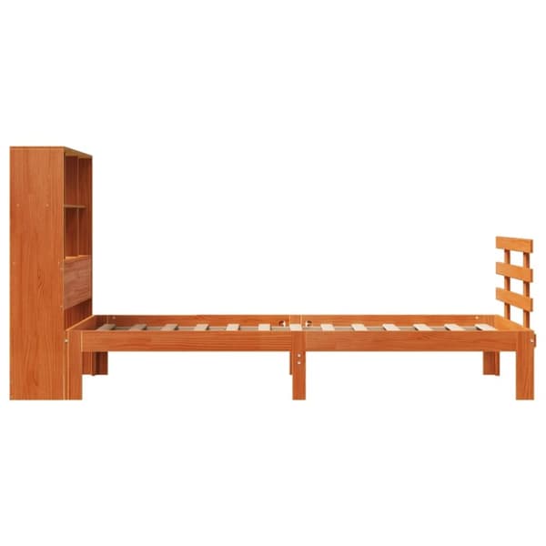 vidaXL Seng med bokhylle uten madrass voksbrun 75x190 cm heltre furu