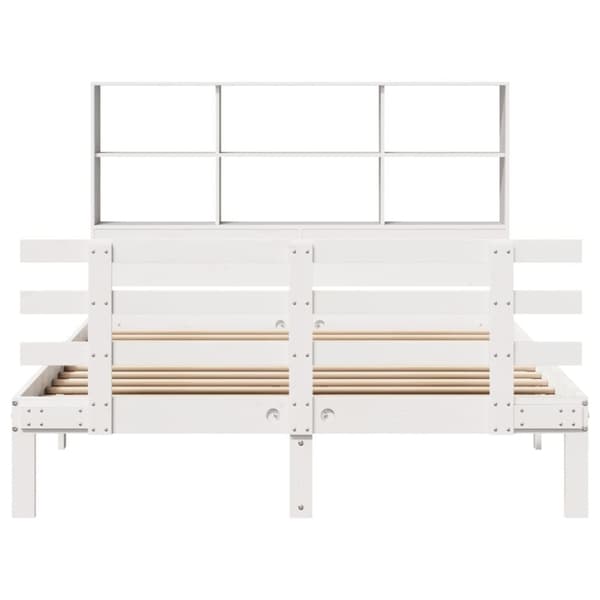 vidaXL Seng med bokhylle uten madrass hvit 140x200 cm heltre furu
