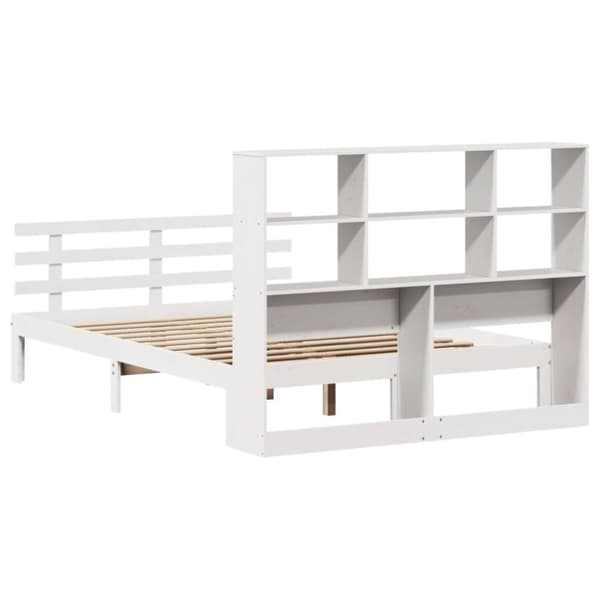 vidaXL Seng med bokhylle uten madrass hvit 140x200 cm heltre furu