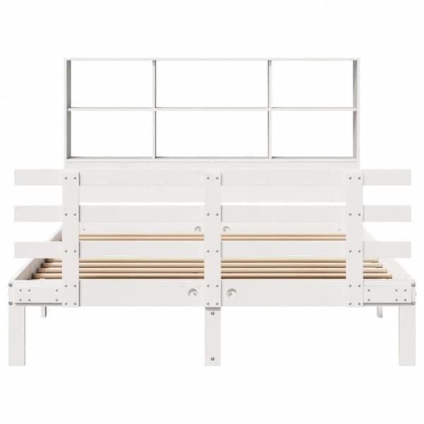 vidaXL Seng med bokhylle uten madrass hvit 160x200 cm heltre furu