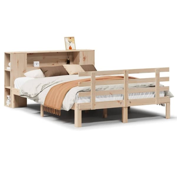 vidaXL Seng med bokhylle uten madrass 140x190 cm heltre furu