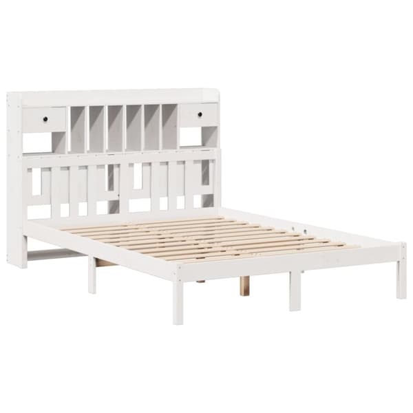 vidaXL Seng med bokhylle uten madrass hvit 160x200 cm heltre furu
