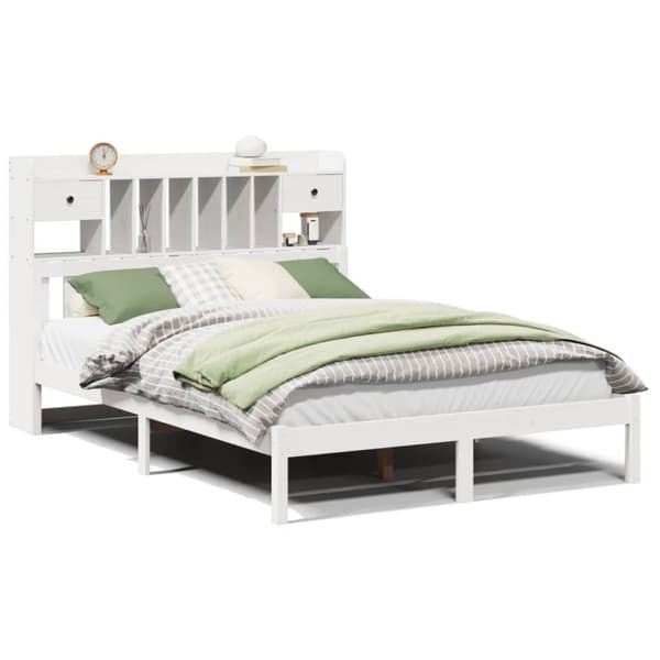 vidaXL Seng med bokhylle uten madrass hvit 160x200 cm heltre furu